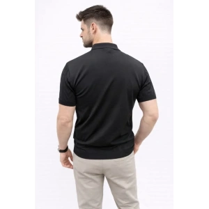 Erkek Yazlık Triko Tişört Kısa Kol Polo Yaka Düğmeli T-Shirt - Siyah