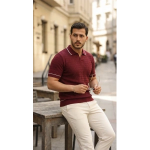 Erkek Zikzak Dokulu Yakalı Kısa Kollu Triko