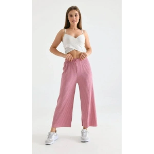 Fitilli Dokulu Beli Lastikli Rahat Ev Pantolonu - Pembe