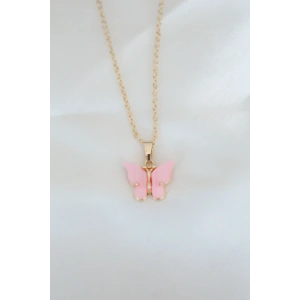 Gold Kaplama Pembe Sedefli Kelebek Kolye - Lisinya