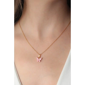 Gold Pembe Renk Kelebek Figür Kadın Kolye - Lisinya