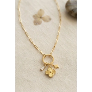 Gold Renk Ataç Zincir Yonca Model Kadın Kolye - Lisinya