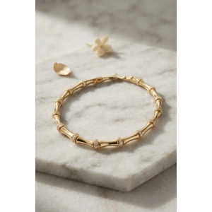 Gold Renk Bambu Model Zirkon Taşlı Kadın Bileklik - Lisinya