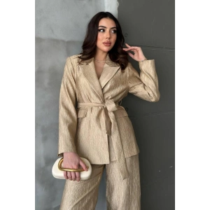 Gold Simli Ceket Pantolon Takım - Gold