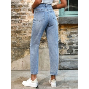Kadın Açık Mavi Yırtık Mom Fit Kot Pantolon