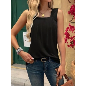 Kadın Askılı Geometrik Yaka Detaylı Pileli Viskon Bluz