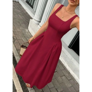 Kadın Askılı Kare Yakalı Uzun Ithal Krep Elbise