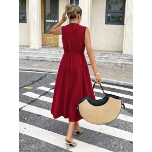 Kadın Askılı Kruvaze Yakalı Yandan Düğmeli Midi Elbise
