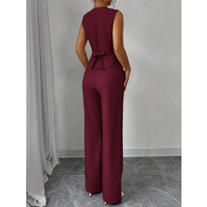 Kadın Askılı önden Düğmeli Bluz Ve Pantolon Keten Ikili Takım