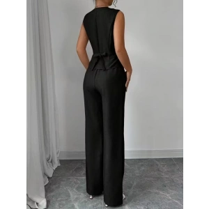 Kadın Askılı önden Düğmeli Bluz Ve Pantolon Keten Ikili Takım