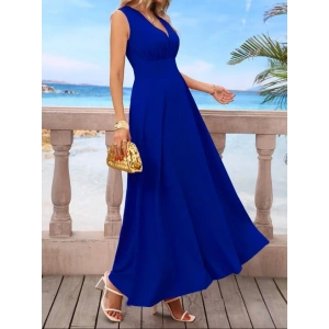 Kadın Askılı V Yakalı Bel Korsaj Detaylı Uzun Ithal Krep Elbise