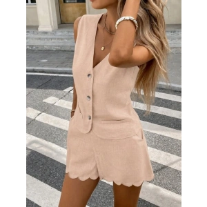Kadın Askılı V Yakalı önden Düğmelı Bluz Ve Short Ikli Takım