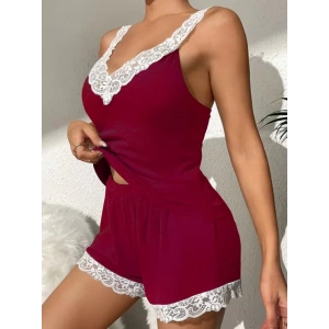 Kadın Askılı V Yakalı Viskon Bluz Ve Short Gecelik Takım
