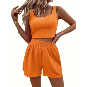 Kadın Askılı Yuvarlak Yakalı Burgu Krop Ve Bluz Short Ikili Takım