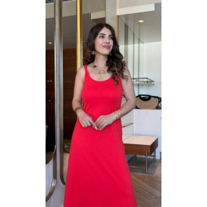 Kadın Askılı Yuvarlak Yakalı Viskon Elbise