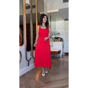 Kadın Askılı Yuvarlak Yakalı Viskon Elbise