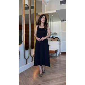 Kadın Askılı Yuvarlak Yakalı Viskon Elbise