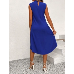 Kadın Balıkçı Yaka V Pencere Detaylı önden Asimetrik Kesim Detaylı Midi Sandy Elbise