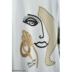Kadın Desenli Oversize T-shirt - Beyaz
