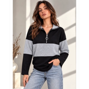 Kadın Fermuarlı Yaka Renk Bloklu Sweatshirt / Üst