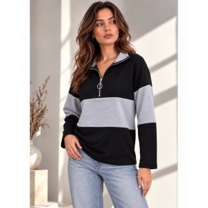 Kadın Fermuarlı Yaka Renk Bloklu Sweatshirt / Üst