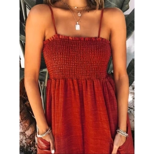 Kadın Ip Askılı Göğsü Lastik Detaylı Cepli Uzun Sofya Tulum