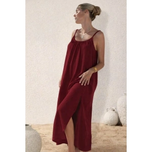 Kadın Ip Askılı Yuvarlak Yaka Yırtmaçlı Uzun Müslim Elbise