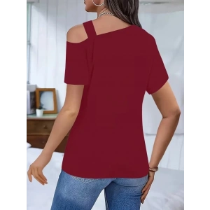 Kadın Kısa Kollu Asimetrik Yaka Detaylı Viskon Bluz