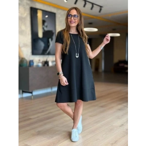 Kadın Kısa Kollu Bisiklet Yaka Cepli Viskon Iki Iplik Elbise