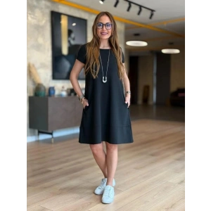 Kadın Kısa Kollu Bisiklet Yaka Cepli Viskon Iki Iplik Elbise