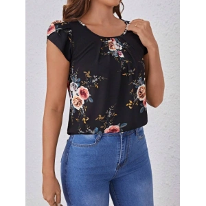 Kadın Kısa Kollu Bisiklet Yaka çiçek Baskılı Süprem Bluz