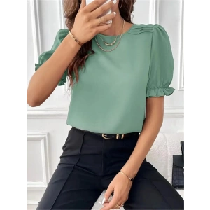 Kadın Kısa Kollu Bisiklet Yaka Kolları Gipeli Ithal Krep Bluz