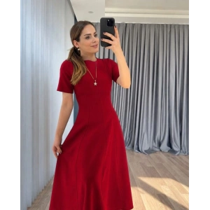 Kadın Kısa Kollu Bisiklet Yaka Maksi Boy Ithal Krep Elbise