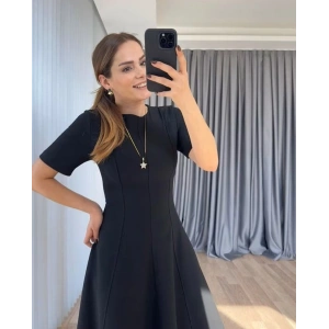 Kadın Kısa Kollu Bisiklet Yaka Maksi Boy Ithal Krep Elbise