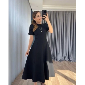 Kadın Kısa Kollu Bisiklet Yaka Maksi Boy Ithal Krep Elbise