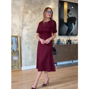 Kadın Kısa Kollu Bisiklet Yaka Midi Viskon Iki Iplik Elbise
