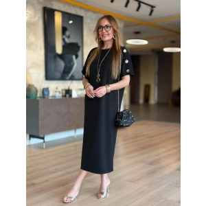 Kadın Kısa Kollu Bisiklet Yaka Omuzdan Düğmeli Uzun Viskon Iki Iplik Elbise