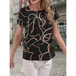 Kadın Kısa Kollu Bisiklet Yaka Süprem Desenli Bluz