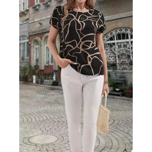 Kadın Kısa Kollu Bisiklet Yaka Süprem Desenli Bluz
