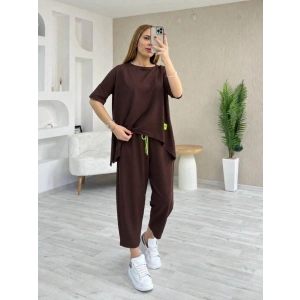 Kadın Kısa Kollu Bisiklet Yaka Viskon Iki Iplik Bluz Ve Pantolon Ikili Takım