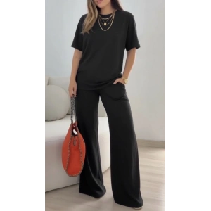 Kadın Kısa Kollu Bisiklet Yaka Viskon Iki Iplik Bluz Ve Pantolon Ikili Takım