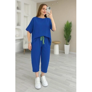 Kadın Kısa Kollu Bisiklet Yaka Viskon Iki Iplik Bluz Ve Pantolon Ikili Takım