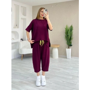 Kadın Kısa Kollu Bisiklet Yaka Viskon Iki Iplik Bluz Ve Pantolon Ikili Takım