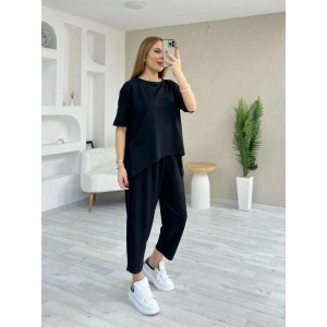 Kadın Kısa Kollu Bisiklet Yaka Viskon Iki Iplik Bluz Ve Pantolon Ikili Takım