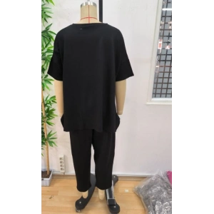 Kadın Kısa Kollu Bisiklet Yaka Viskon Iki Iplik Bluz Ve Pantolon Ikili Takım