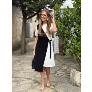 Kadın Kısa Kollu Bisiklet Yaka Yandan Bağcıklı Modal çift Renkli Modal Elbise