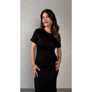 Kadın Kısa Kollu Bisiklet Yaka Yandan Bağlamalı Viskon Iki Iplik Elbise