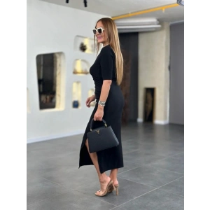 Kadın Kısa Kollu Bisiklet Yaka Yandan Yırtmaçlı Viskon Iki Iplik Elbise