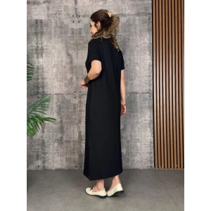 Kadın Kısa Kollu Bisiklet Yaka Yırtmaçlı Viskon Iki Iplik Elbise