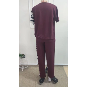 Kadın Kısa Kollu Bisiklet Yaka Zebra Desen Bluz Ve Pantolon Ikili Takım